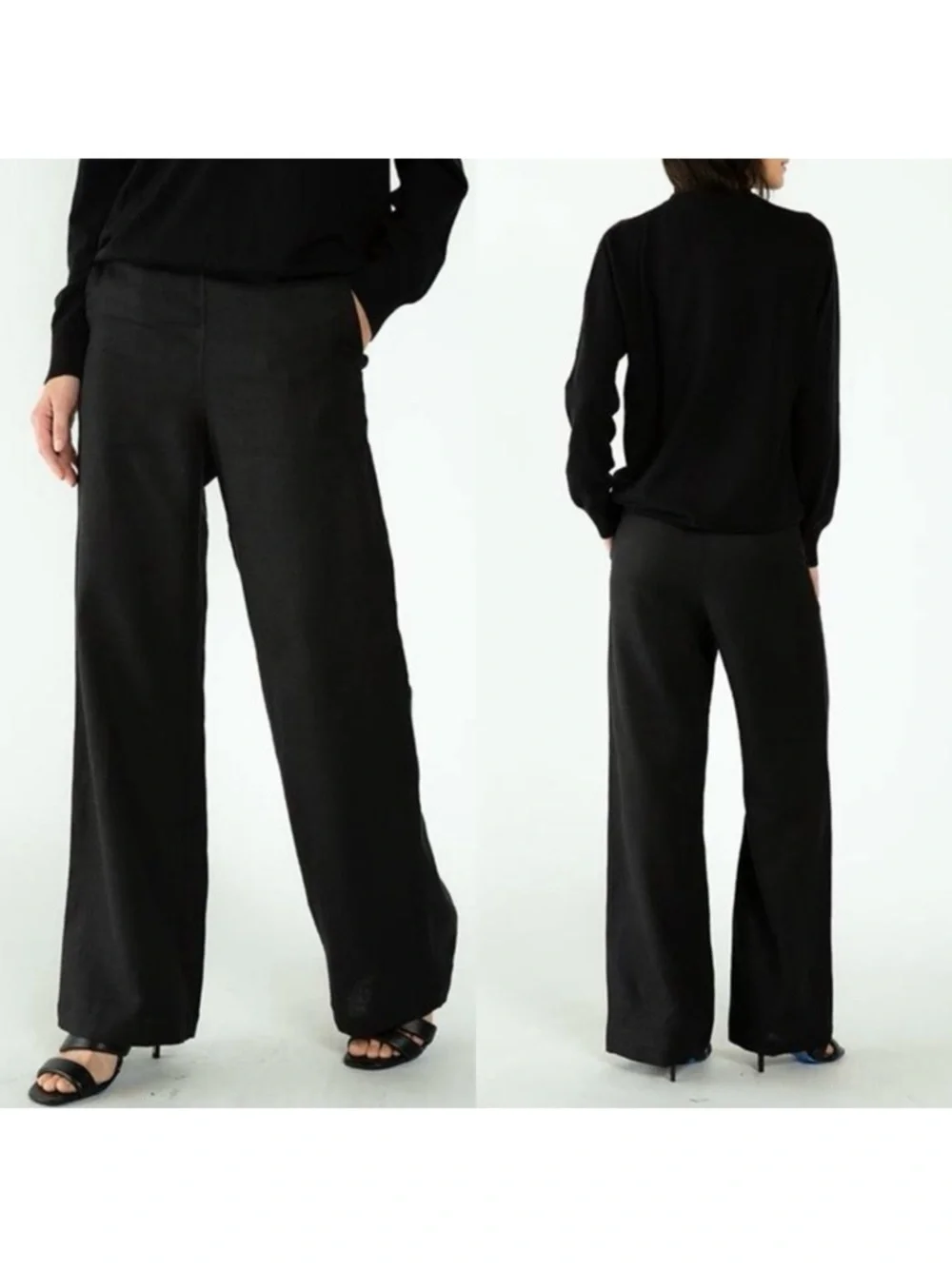 Neu Nomads Cara Palazzo Pants Cotton High Rise Wide Leg Pull On Trouser Black